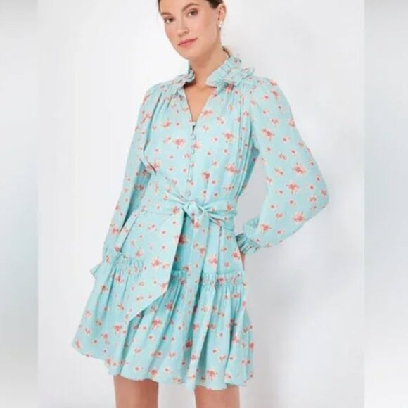 HUNTER BELL Blakely Dress - Blue Ikat Flower w/ Belt